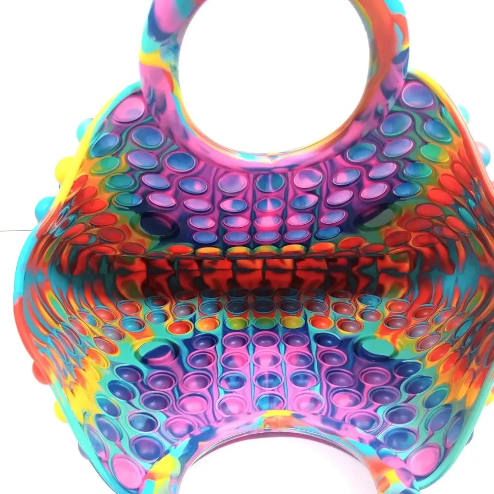 Tie Dye Pop It Fidget Purse Tote Bag Silicone Bubble Sensory Toy Multi Color
